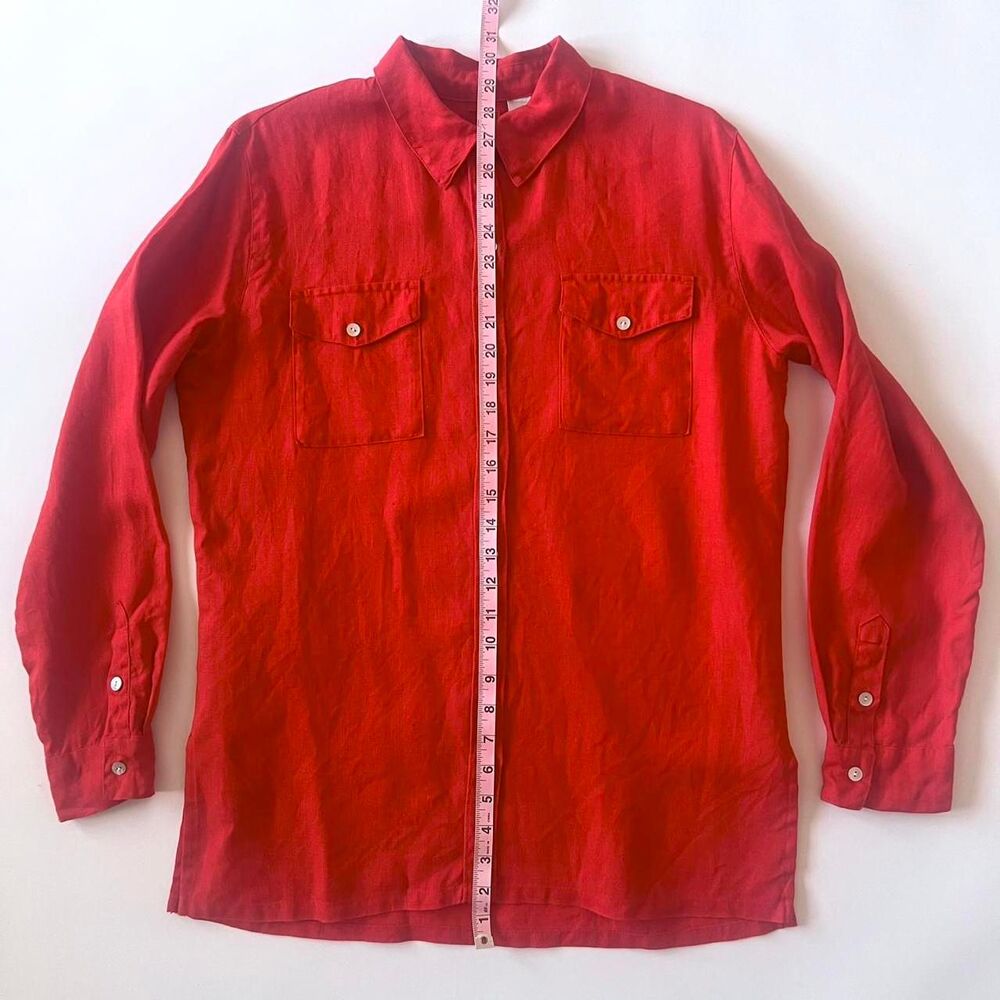 Chico’s Women's red linen button down Shirt with pockets - Picture 7 of 8
